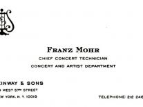 Visitenkarte Franz Mohr, Chief Concert Technician Steinway & Sons New York