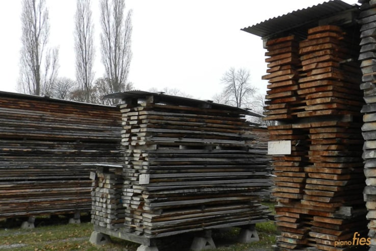 Holzplatz zum trocknen von Klangholz im Klavierbau